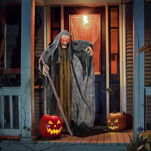 Halloween Animated Standing Decoration with Motion Sensor, LED Glowing Eyes & Creepy Sounds, Life Size Scary Yard Decor for Outdoor Garden, Porch, Party