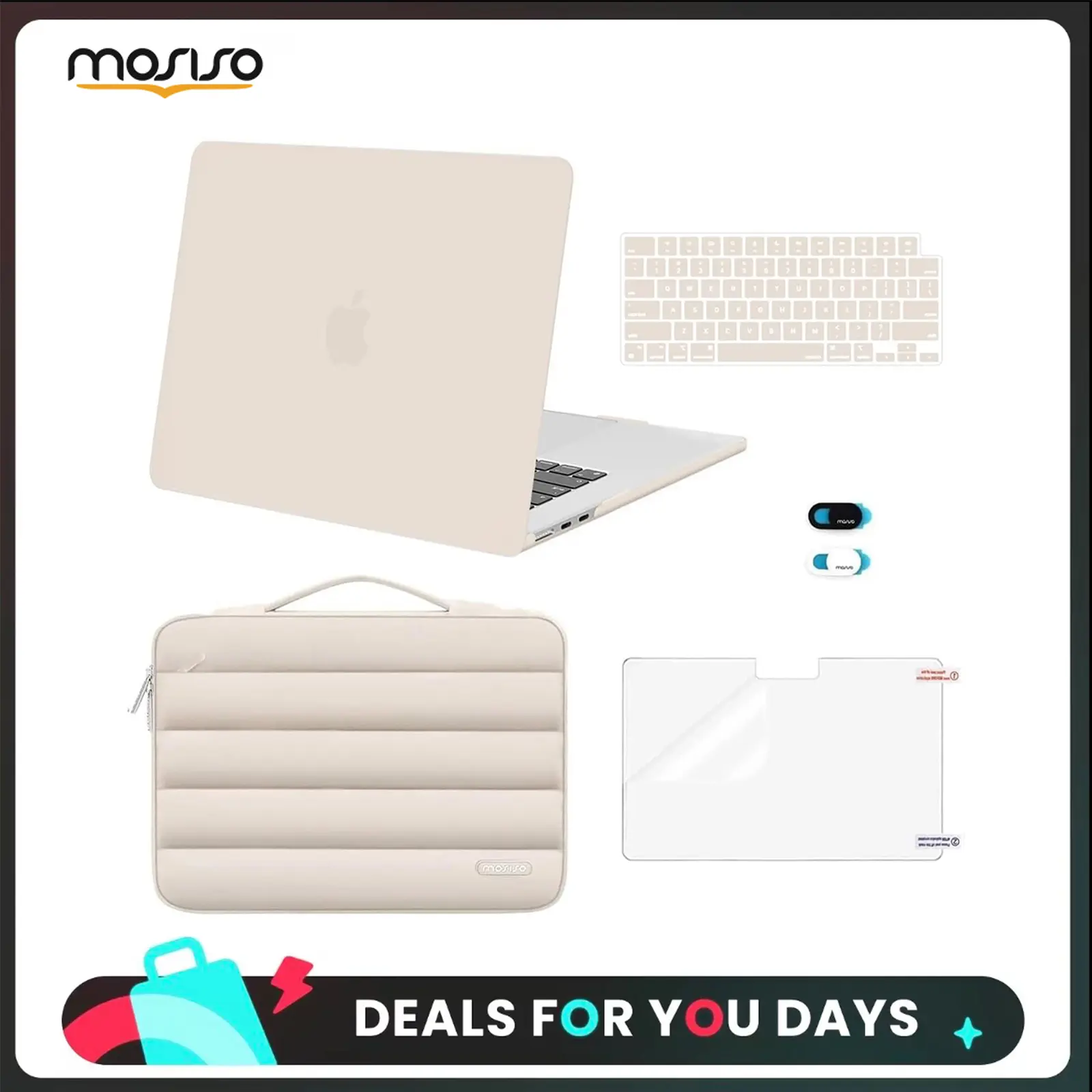 MOSISO Plastic Hard Shell Case Bundle for MacBook Air 15-in (M5 2026, M4 2025, M3 2024, M2 2023, A3448 & A3241 & A3114 & A2941) - Puffy Sleeve Bag, Keyboard Cover, Webcam Cover, Screen Protector for School & Commuting, Water Resistant