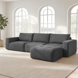 121" Oversized Boneless Sofa with Ottoman, Extra Deep Cloud Couch Modular Sectional Sofa, Compressed Foam Couch for Living Room SS378