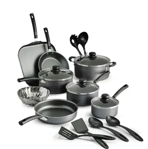 Primaware Steel Gray Non-stick Cookware Set - 18 Piece Aluminium Ceramic