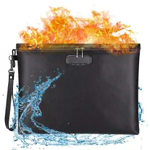 Homeya Fireproof Document Bag with Lock Zipper, Waterproof Storage Pouch for Journal Notary with Hanging Trap, Upgraded Heat Insulated Document Safe Envelopes for Cash,Valuables - 14" x 10"