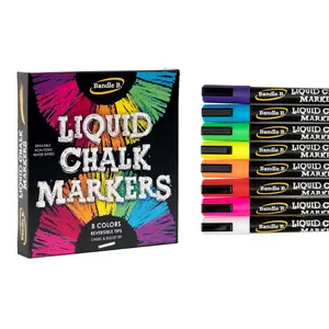 Bandle B. Vibrant Liquid Chalk Markers-Reversible Chisel/Bullet 6mm Tips, Erasable, Non-Toxic, Water-Based Chalk Pens for Adults and Kids marker sets