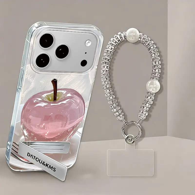 Suitable for [iPhone 17 Pro] Latest high-end phone case,Free stand and exquisite lanyard included.Features a Cute Pink Apple Print Design.YM99