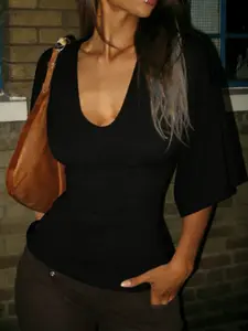Elegant Women's Plain Batwing Sleeve T-Shirt, Sexy Deep V Neck Slimming Top, Summer Casual Daily Wear, Loose Fit, Basic