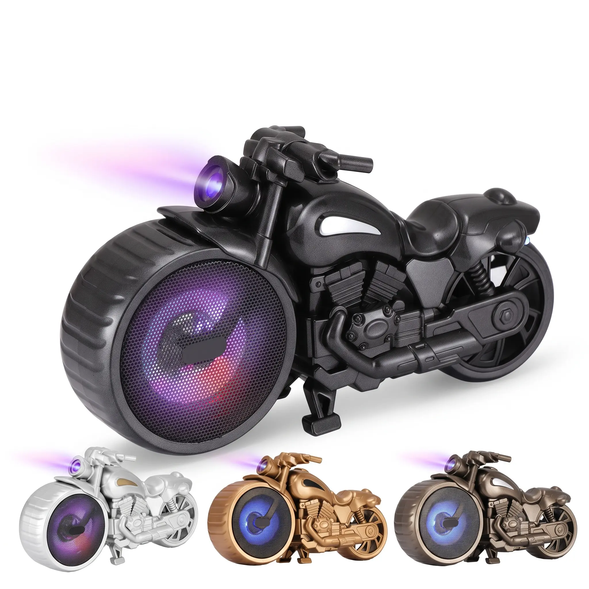 Portable Mini Stereo Motorcycle Style RGB Light FM Radio TWS Wireless Audio Speaker Rechargeable Cable Durable Compact Colorful Bluetooth Speaker
