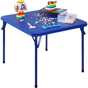 Folding Square Table, Card Table with Vinyl Padded Top, Foldable Activity for Indoor/Outdoor Use, Perfect for Picnic, Playtime and Learning, 23.5" W X 23.5" D X 20.5" H, Blue