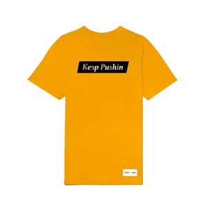 Keep Pushin T-shirt - Cotton Casual Shortsleeve T-Shirt with "Keep Pushin" Text in Yellow