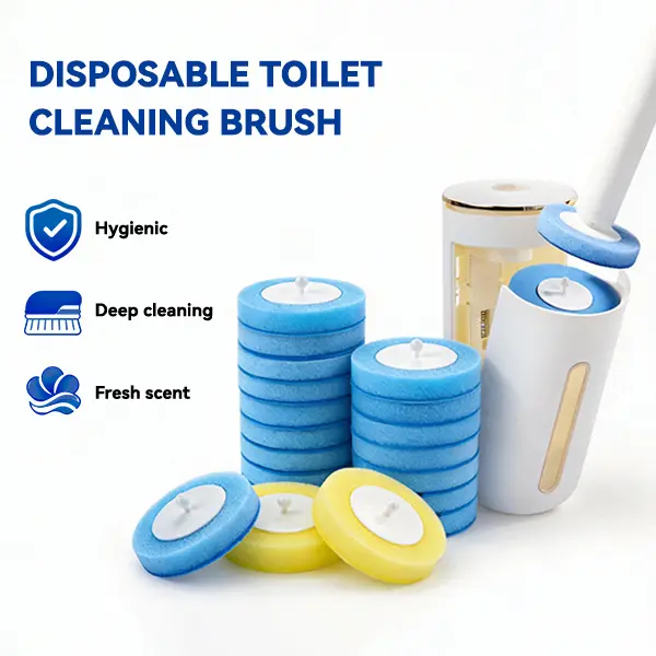 Disposable Toilet Brush Cleaner Kit with Holder, 8/16/32 Pack Replaceable Scrub Pads, No Touch Toilet Bowl Brush with Self-Closing Storage, Hygienic Bathroom Cleaner, Deep Cleaning Scrubber Removes Tough Stains, Disposable Heads for Home Bathroom Cleaning