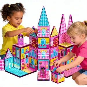 52pcs Magnetic Building Tiles Set, Creative Building Block, Dollhouse Magnet Blocks, 3D Stem Toy for Kids 3-8 Years, Sensory Learning Gift for Boys Girls