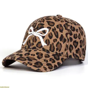 2026 Trending Unisex Baseball Cap: Leopard Print with Bowknot Embroidery — Adjustable Outdoor Sun-Protection Casual Hat, Ideal for Spring & Autumn Travel, Sightseeing, and Beach Vacations