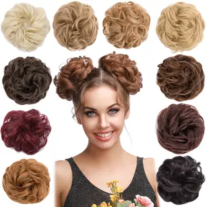 Messy Bun Hair Piece for Women 1PCS 2PCS Synthetic Hairpieces with Tousled Updo Hair Buns Wavy Curly Texture Scrunchies Chignon Ponytail Hair Extensions Easy to Wear Versatile for Daily Use Blonde Brown Wave Blonde Body Wave