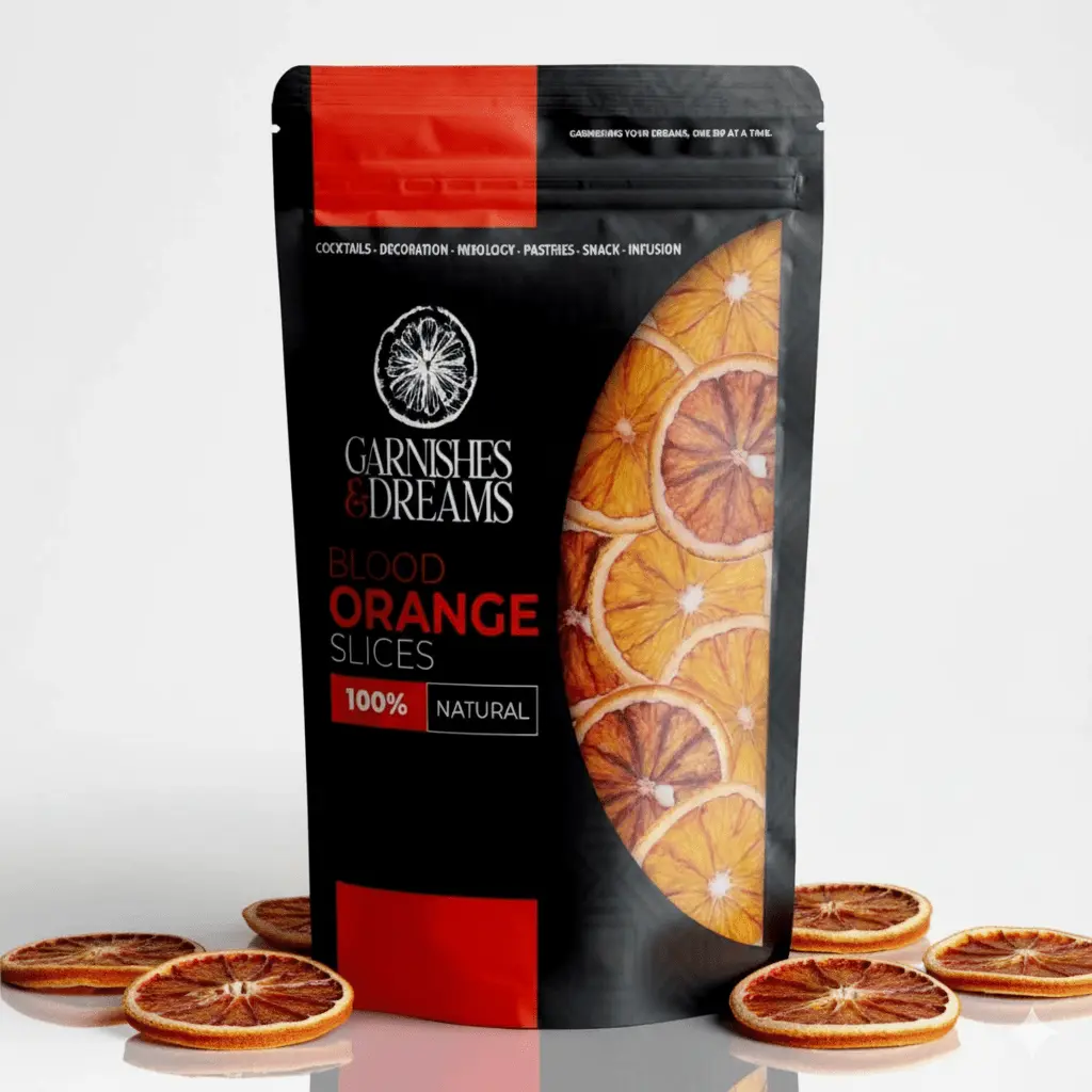 Garnishes & Dreams Dehydrated & Dried Blood Orange Slices – Striking Crimson Citrus for Cocktails, Spritzes, Mixology & High-End Plating, Natural Edible Garnish, No Sugar Added