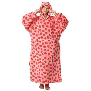 Msrlassn Valentine's Day Gifts Oversized Cute Wearable Hoodie Blanket Nightgown Ultra Soft Sherpa Hooded Blankets Warm with Giant Pockets for Women Men Adults