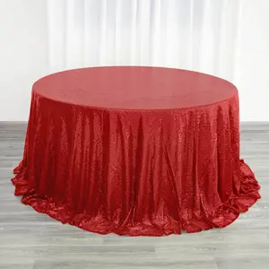 Sequin Round Tablecloth 132" Red with Seamless Twinkling Finish Table Cover