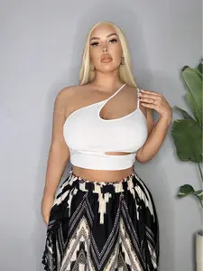 Plus Size Summer Sexy Hollow One-Shoulder Slim Fit Cropped Camisole
