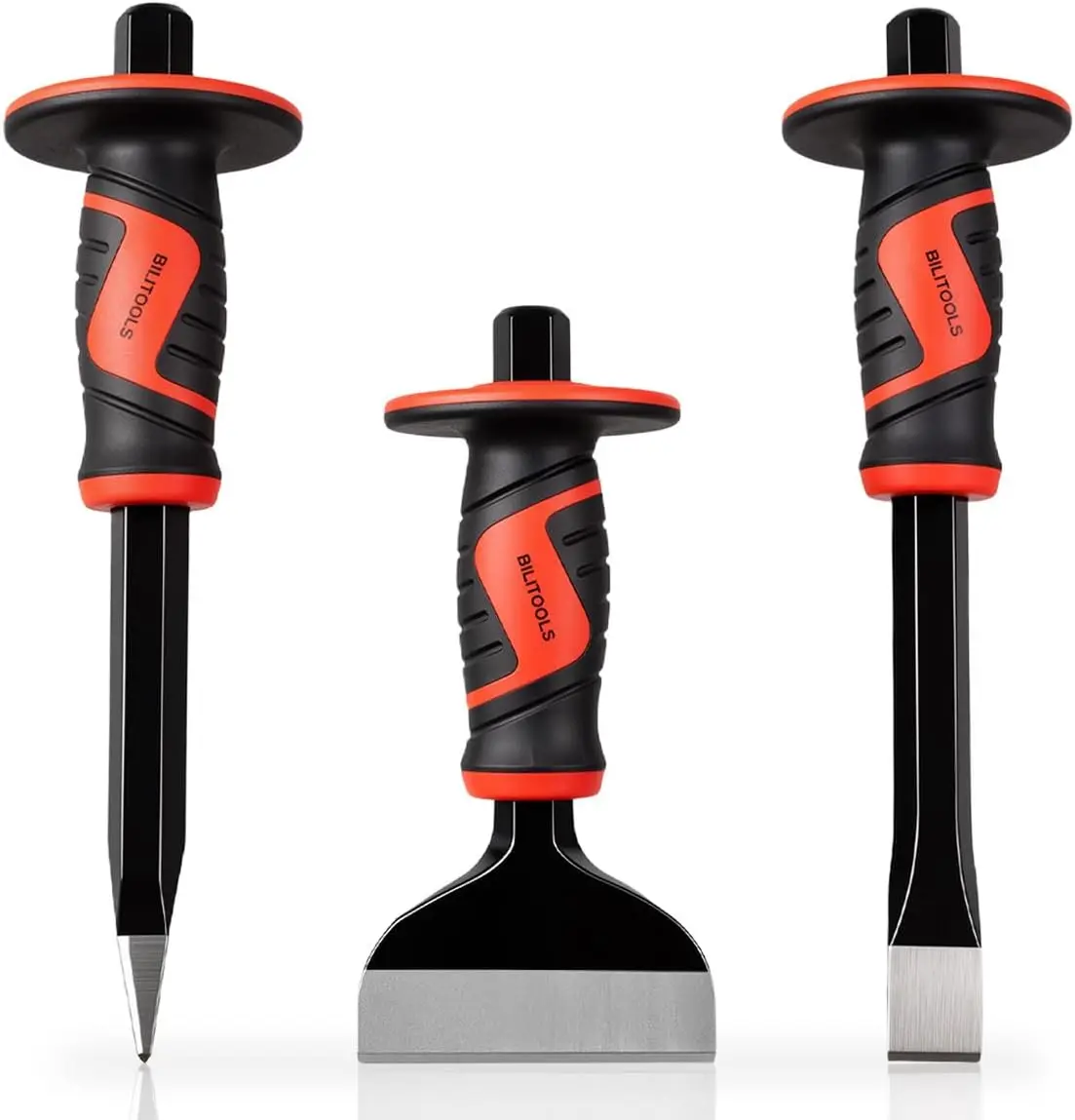 BILITOOLS 3-Piece Masonry Chisel Set, 60CrV Steel, Oversized Hand Guards