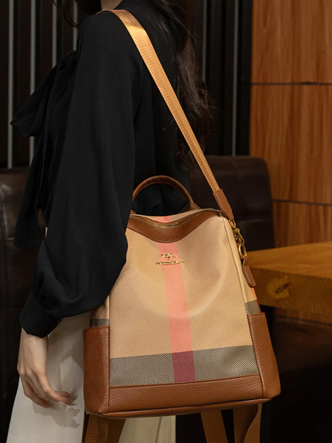 Unique Vintage Style Versatile Multifunctional Backpack with multiple carrying options, High-End Large Capacity Casual Commuter Plaid Shoulder Bag, Crossbody Handbag for Daily Use