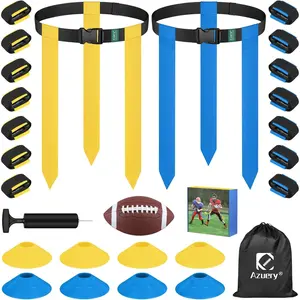 14 Player Adjustable Flag Football Set, Includes 42 Football Flags, 8 Practice Cones, Size 3 Football, Storage Bag & Pump, Perfect for Youth Adults and Children