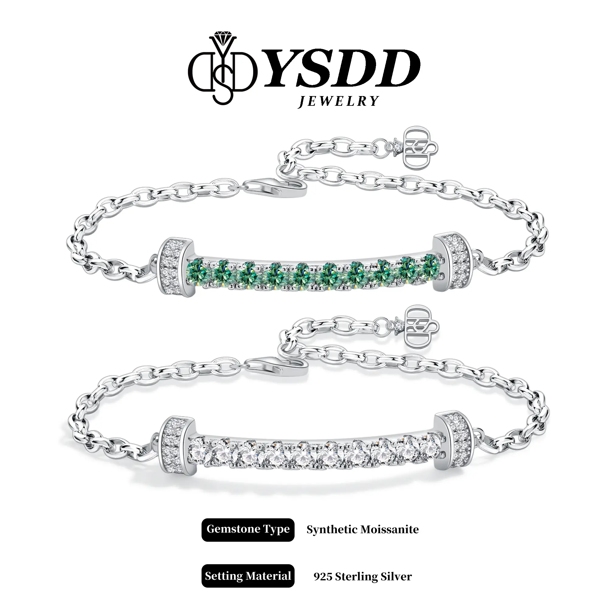 【#341 Always Smiley】Stylish All Synthetic Moissanite Bracelet in 925 Sterling Silver 7.4g Sterling Silver D/E Moissanite