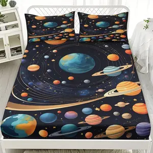 2/3pcs Cosmic Planet Map Background Series Bed cover Set, suitable for bedrooms, hotels, dormitories and other places, machine washable (1 bed cover +1/2 pillowcase, core-free)