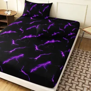 Bed Sheet Set (1 Bed Sheet + 2 Pillowcases), Latest Dark Lightning Bedding, Cyberpunk Style, Comfortable Soft, Non-Slip Dustproof Mattress Cover