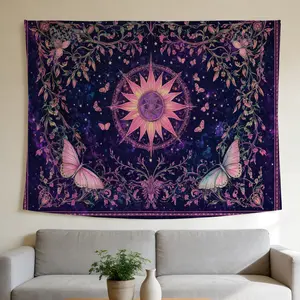Celestial Sun Butterfly Tapestry Mystical Boho Style Wall Hanging Suitable for Home Decor Valentine's Day Easter St.Patrick's Day Halloween Christmas and Other Festival Decorations.