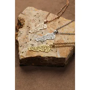 Lebanon Arabic Calligraphy Map Pendant Necklace