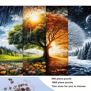 S&H 300/500/1000 Pieces Adult Wooden Puzzle, High Quality, Four Seasons Patterns, Stress Relief Fun Family Game, Suitable for Birthdays, Christmas, Halloween, Best Gift, Deeply Loved by Puzzle Enthusiasts