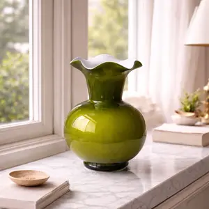 Green Vineyard Glass Vase X - Vivid Green High-Quality Glass Vase for Fresh Flowers or Centerpiece - Perfect for Traditional Rustic or Contemporary Decor