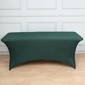 Stretch Spandex Rectangle Tablecloth 6ft Hunter Emerald Green - Wrinkle Free Fitted Table Cover