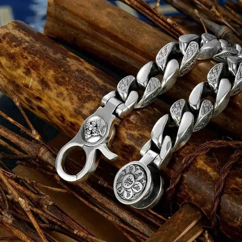 Elegant S925 Silver Plated Bracelet with Rotatable Peace Symbol Charm, Retro Style Jewelry for Women, Cool Men's Accessories, High Quality Bracelet, Men's Jewelry, Daily Wear, Peaceful Statement, Neutral Style, Rotate To Adjust, Bracelets, Peace Sign