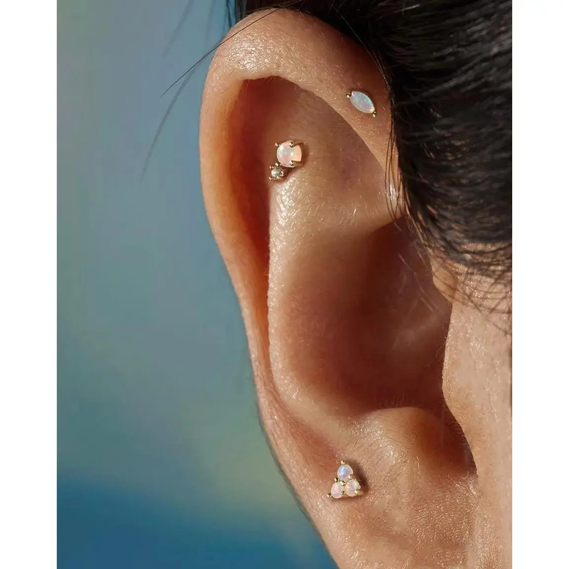 14k Natural Opal Cartilage Stud Earring with screw flat back