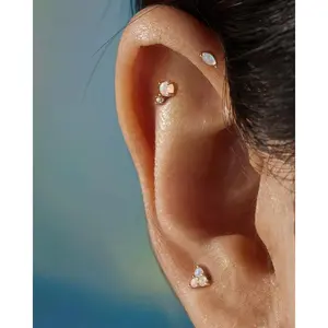14k Natural Opal Cartilage Stud Earring with screw flat back