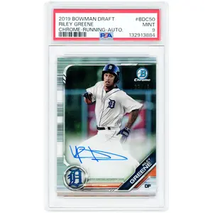 Riley Greene Detroit Tigers Autographed 2019 Bowman Draft Chrome #BDC-50 #27/99 PSA Authenticated 9 Card - Fanatics Authentic Certified