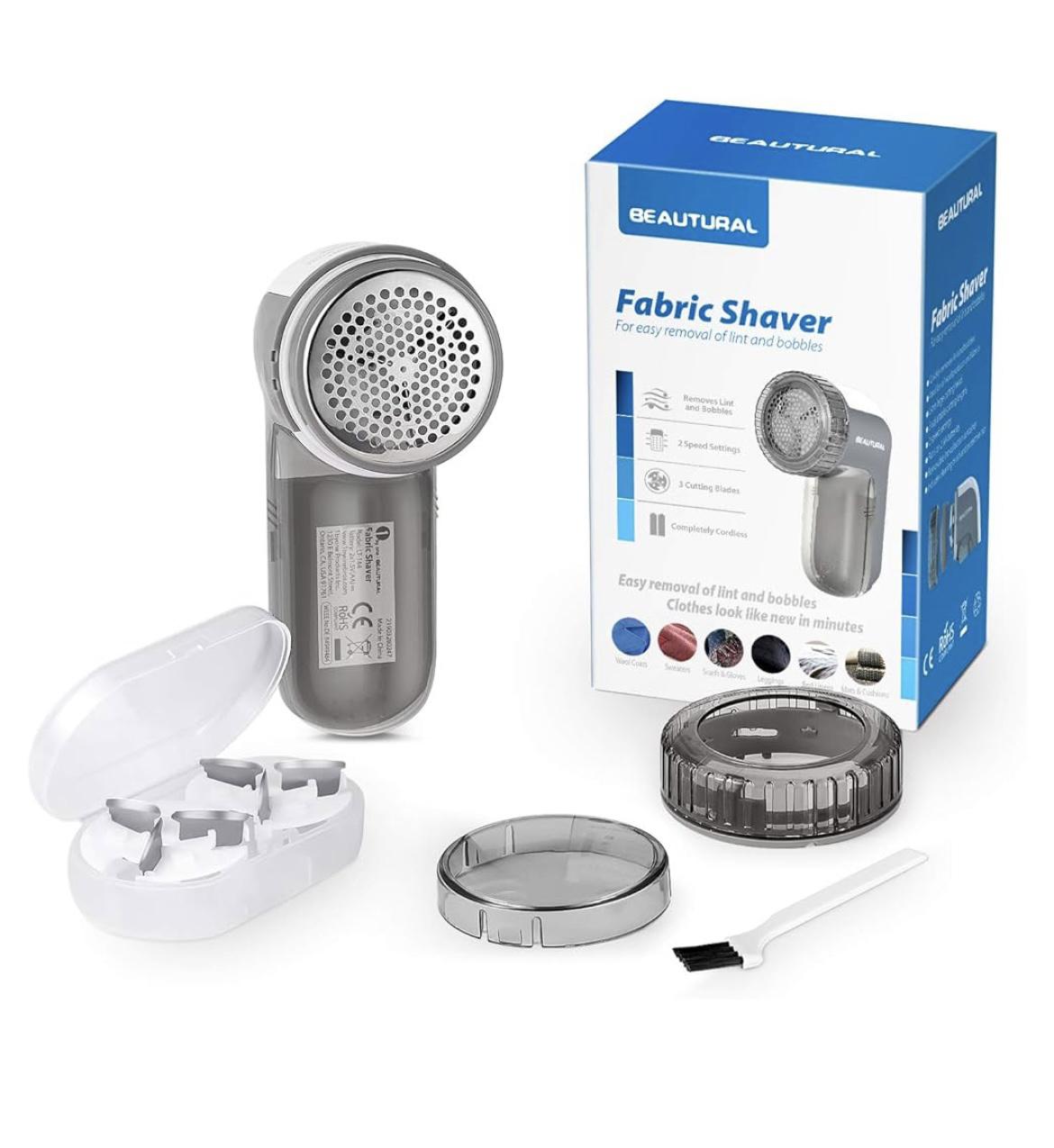 Fabric Shaver and Lint Remover, Sweater Defuzzer with 2-Speeds, 2 Replaceable Stainless Steel Blades, Battery Powered