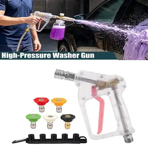 2026 New High Pressure Washer Gun, Power Washer Short Gun M22-14mm with 1/4 Inch Quick Plug & 5 Tips Nozzle, Compatible for Most of Pressure Washer, Suitable for Washing Cars, Cleaning Roads