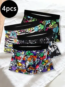 4 Pack Printed Men’s Boxer Shorts, Casual Sports Underwear, S-XXL