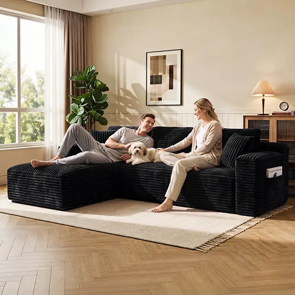 NordFun Couch 96"L-Shaped Sectional Boneless Couch with Pocket, Plush Corduroy Fabric Sofa with Deep-Seat, Modern Upholstered Couches for Living Room, No Assembly Required NordFun Couch 96"L-Shaped Sectional Boneless Couch with Pocket, Plush Corduroy Fabric Sofa with Deep-Seat, Modern Upholstered Couches for Living Room, No Assembly Required