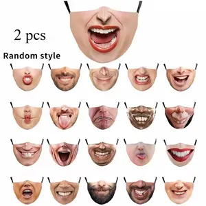 2-Pack Funny Face Print Masks, Lightweight Breathable Design, Perfect for Cycling, Carnival, Masquerade Ball, Random Personality Masks