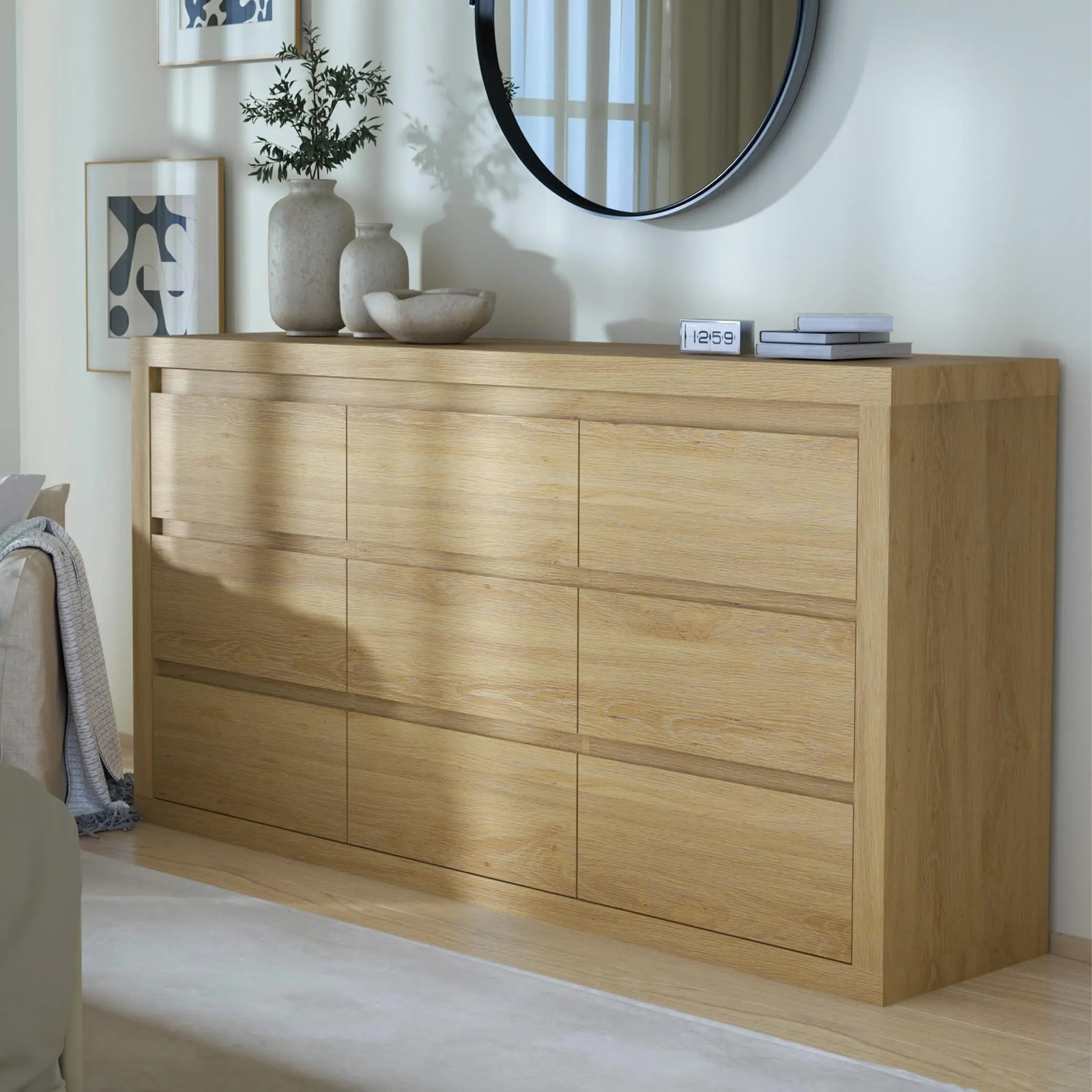 GAOMON Modern Minimal 9-Drawer Wood Dresser - Wide Rectangular Waterproof Engineered Wood Chest with Anti-Tipping Device, Clever Storage Cabinet, Easy-Assembly TV Stand for Bedroom, Living Room