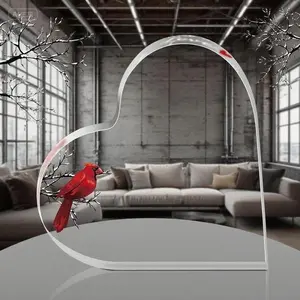 Red Cardinal Memorial Heart Keepsake - Sympathy Gift for Loss of Loved One - 6 Inch Acrylic Table Centerpiece - Bereavement Remembrance Decor - Condolence Present for Grieving Family Lightweight Transparent Artwork Heaven acrylic desk decoration