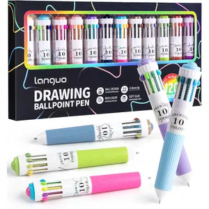 12 Park Multicolor Pens, 10-in-1 Colored Ballpoint Pen, 0.8mm Fine Point Smooth Writing, Retractable Ballpoint Pens for Office School Students Children