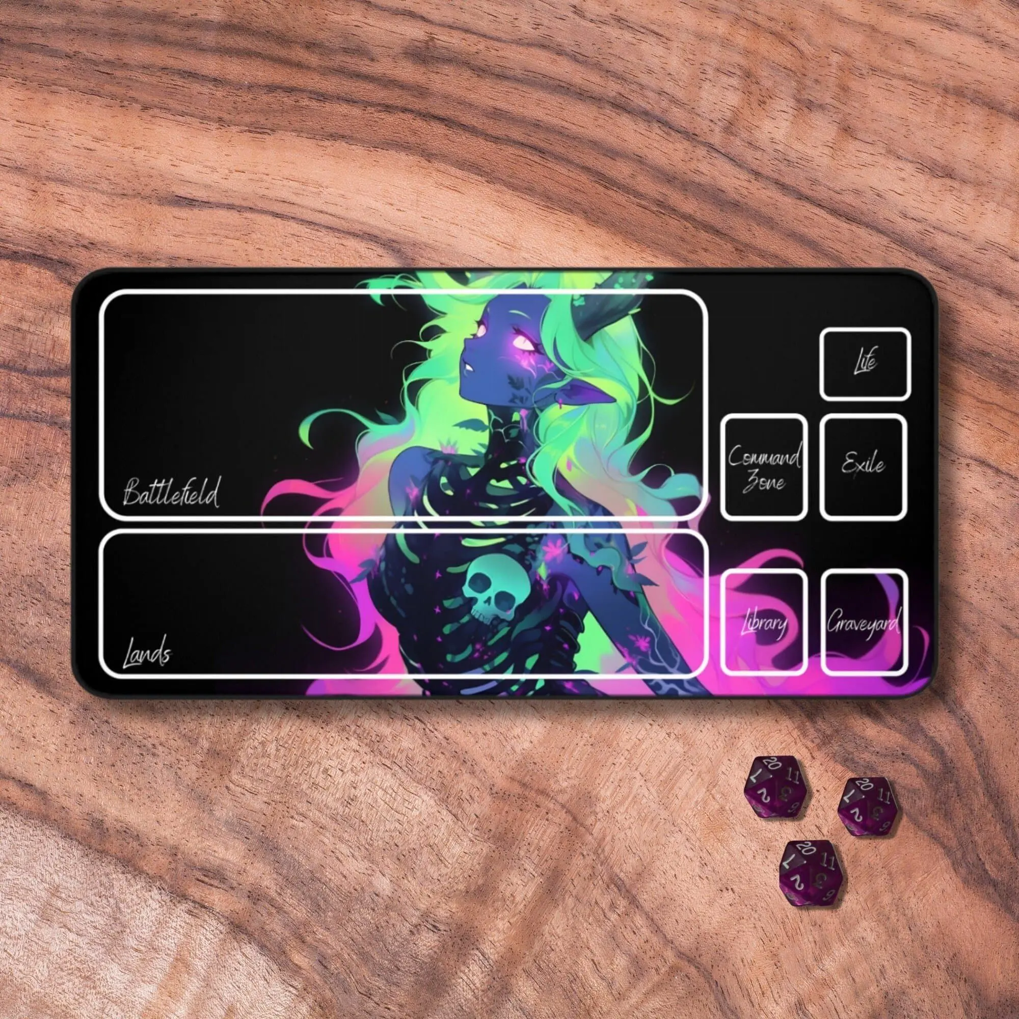 MTG Playmat with Zones, Neon Necromancer Card Playmat, Unofficial MTG Play mat, Gifts for Gamers, Gaming Mouse Pad Desk Mat