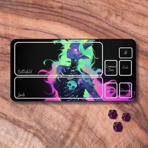 MTG Playmat with Zones, Neon Necromancer Card Playmat, Unofficial MTG Play mat, Gifts for Gamers, Gaming Mouse Pad Desk Mat