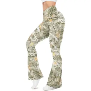 Womens Camo Wide Leg, High Waisted Yoga Pants Flared Leggings, Women's Camo Slim-Fit Flare Baggy Leggings