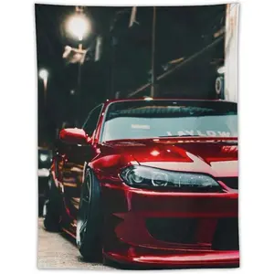 S15 JDM Red Fade-Resistant Modern Polyester Wall Tapestry, 40*30in Interior Decoration Items with Unique Design, Home Decor Wall Hanging for Bedroom, Living Room Backdrop
