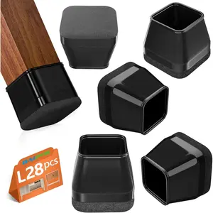 28Pcs Square Chair Leg Protectors with Wrapped Felt Bottom, Chair Leg Protectors for Floors, Chair Legs Cover Prevents Scratches & Noise (Black L Fit 1.14"-1.42")
