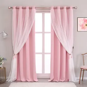 2panels Double Layer Blackout Curtain, Pure Color Two-Piece Design, Top Ring Installation, Ideal for Bedroom, Living Room, Party Decor