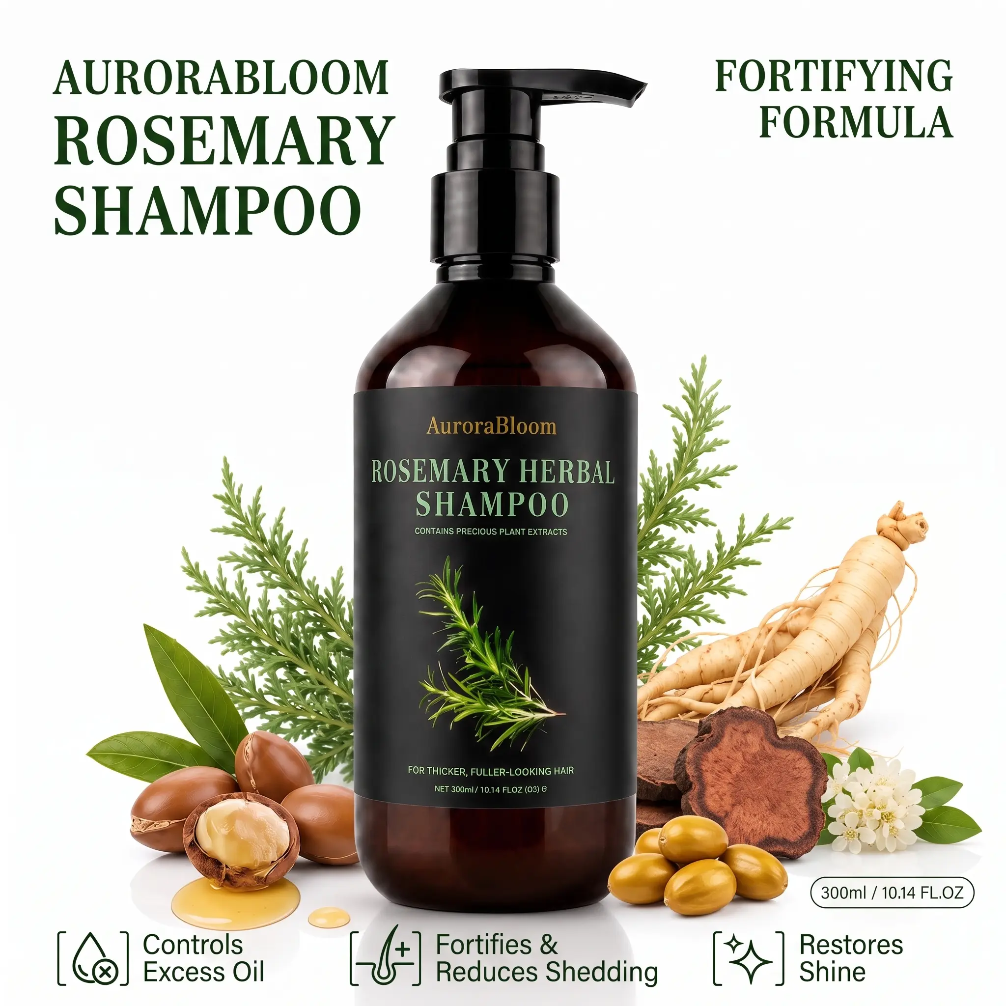 AuroraBloom Keratin & Ginger Rosemary Shampoo for Men & Women, Daily Haircare, Reduces Hair Shedding, Repairs Follicles, Strengthens Roots, Promotes Growth, Leaves Hair Smoother