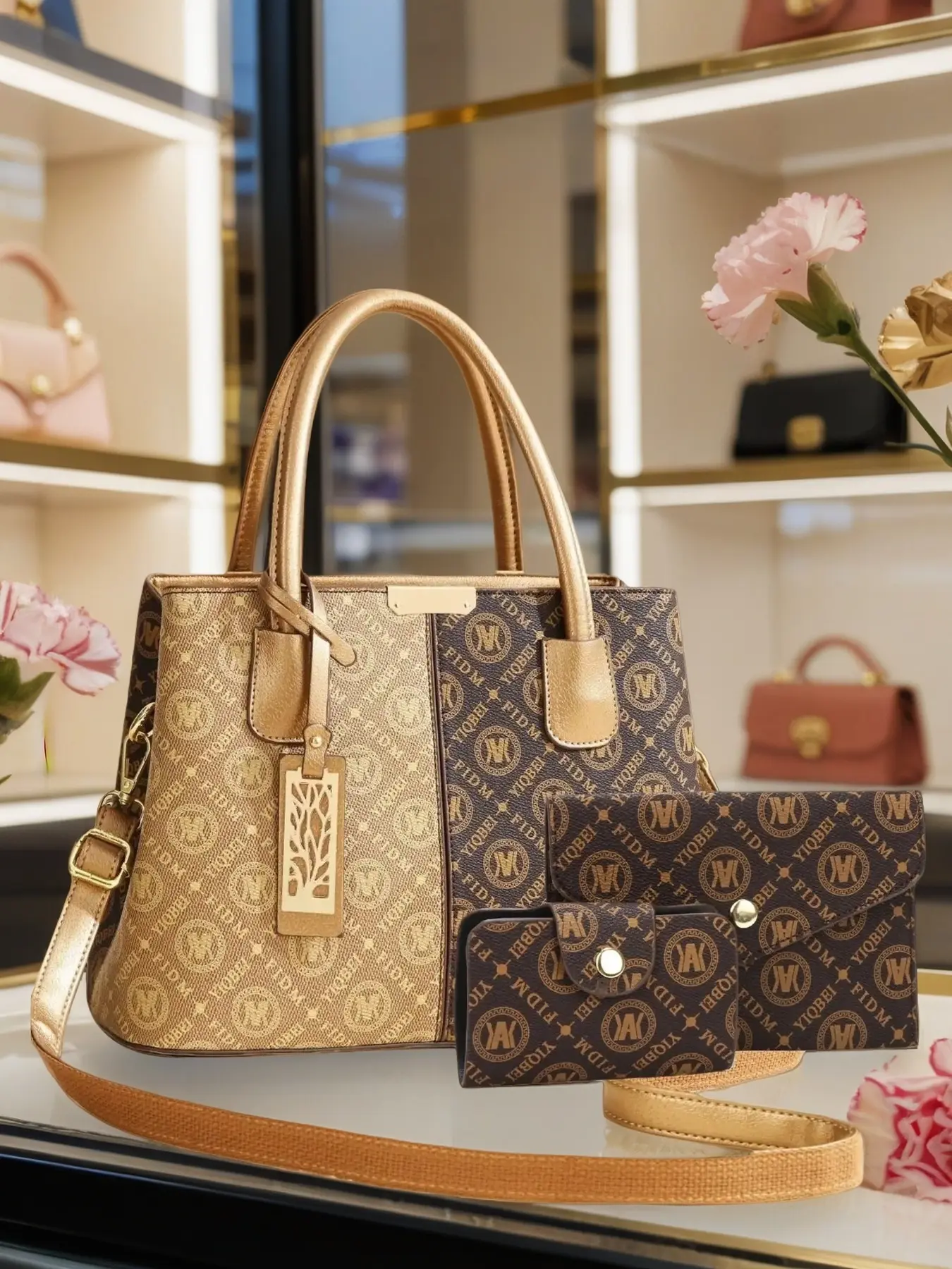 Women's handbag three-piece set including tote bag, shoulder bag, light luxury bag, printed bag, letter-printed crossbody bag, Elegant Minimalist Handbag, Birthday, Valentine's Day, Mother's Day gift for women